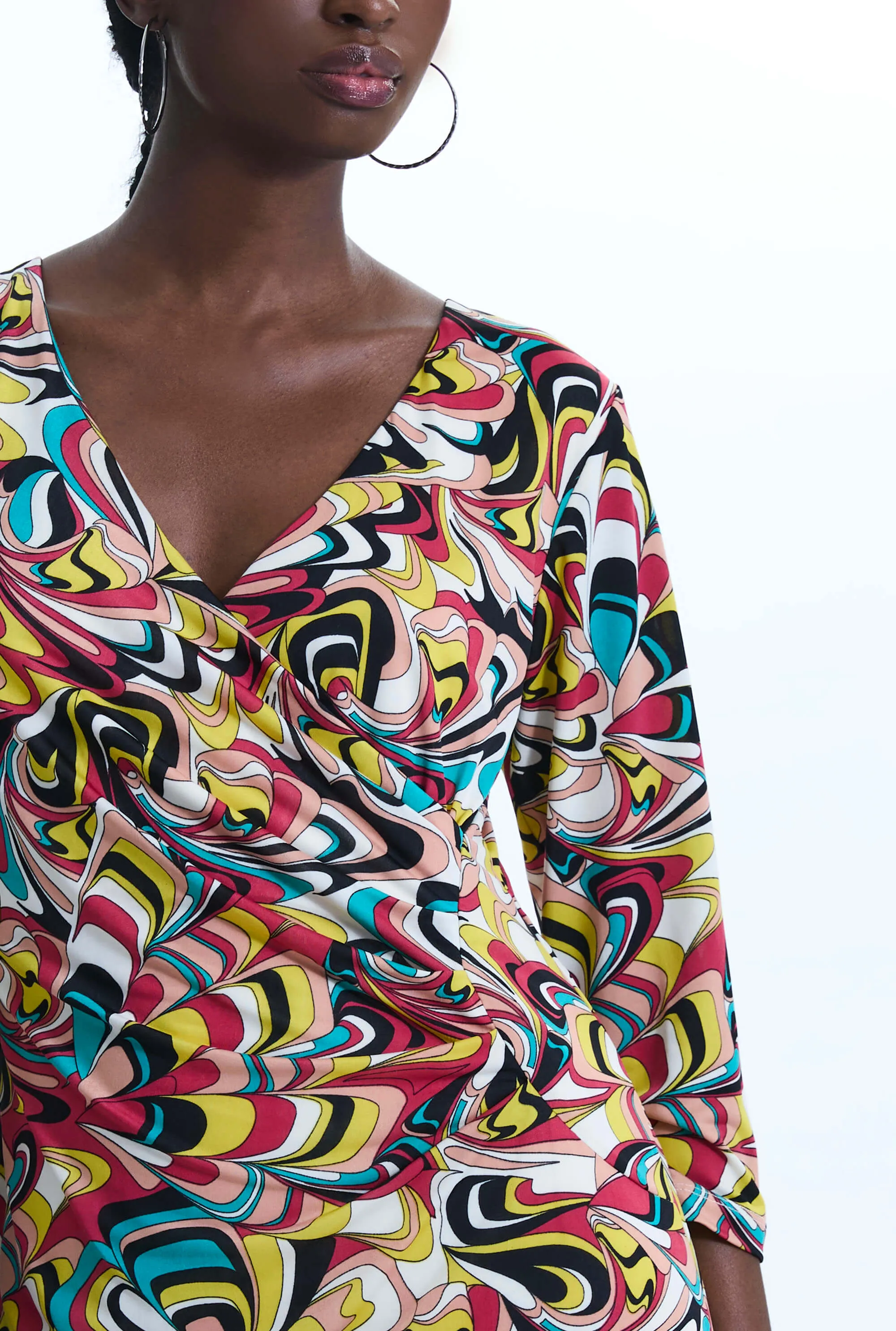 Side Ruched Printed Midi Dress