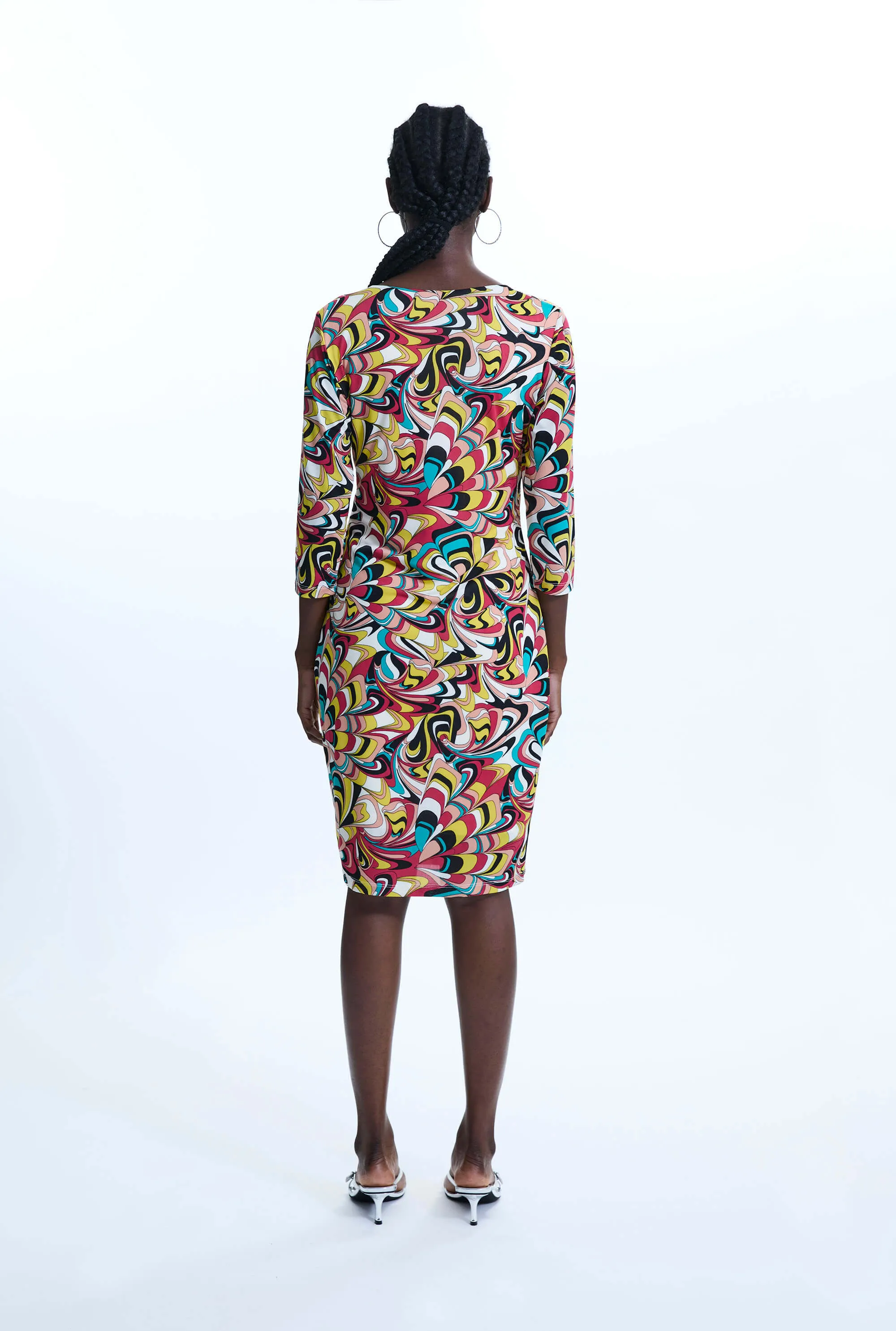 Side Ruched Printed Midi Dress