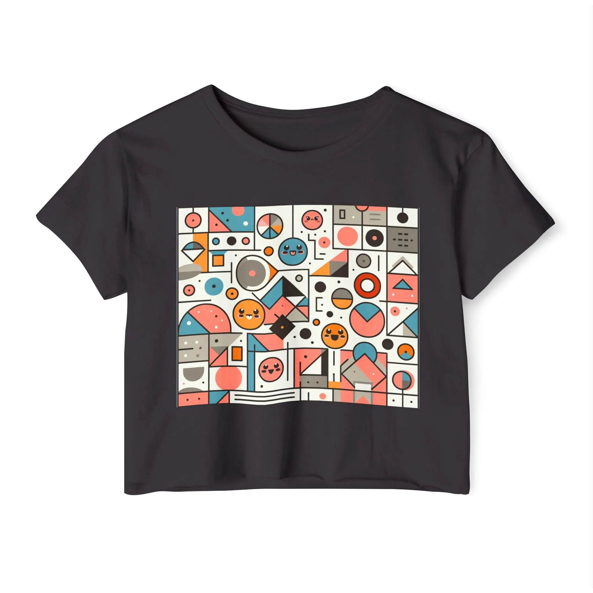 Smily face anime modern art design - Cute crop tee