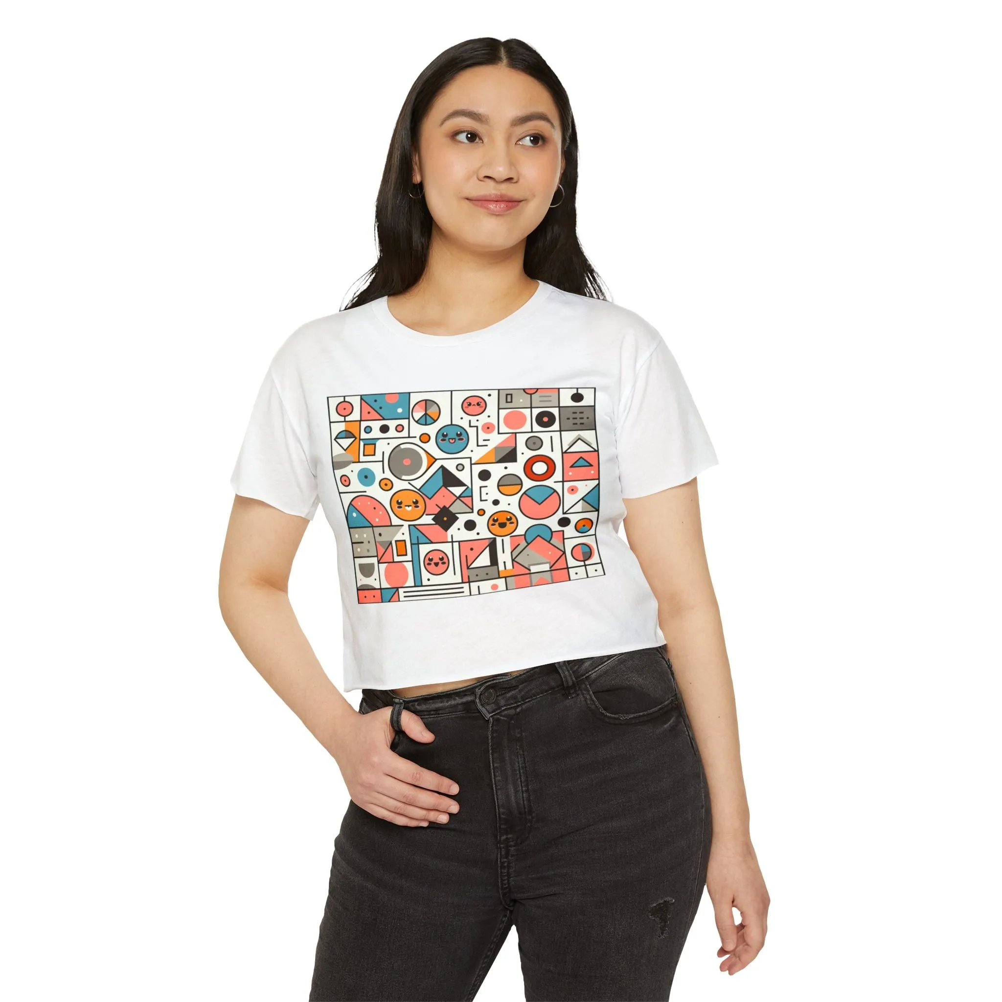 Smily face anime modern art design - Cute crop tee