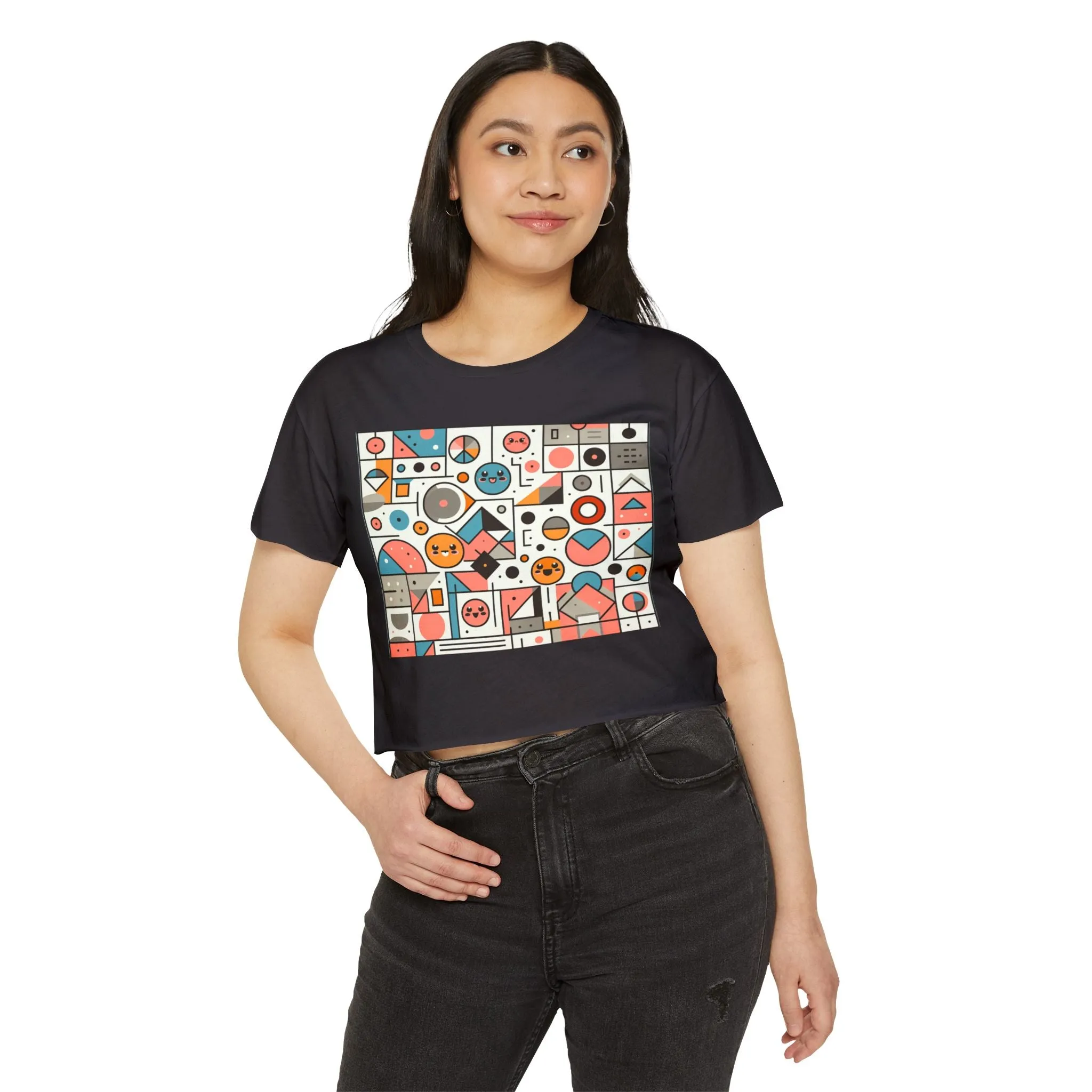 Smily face anime modern art design - Cute crop tee