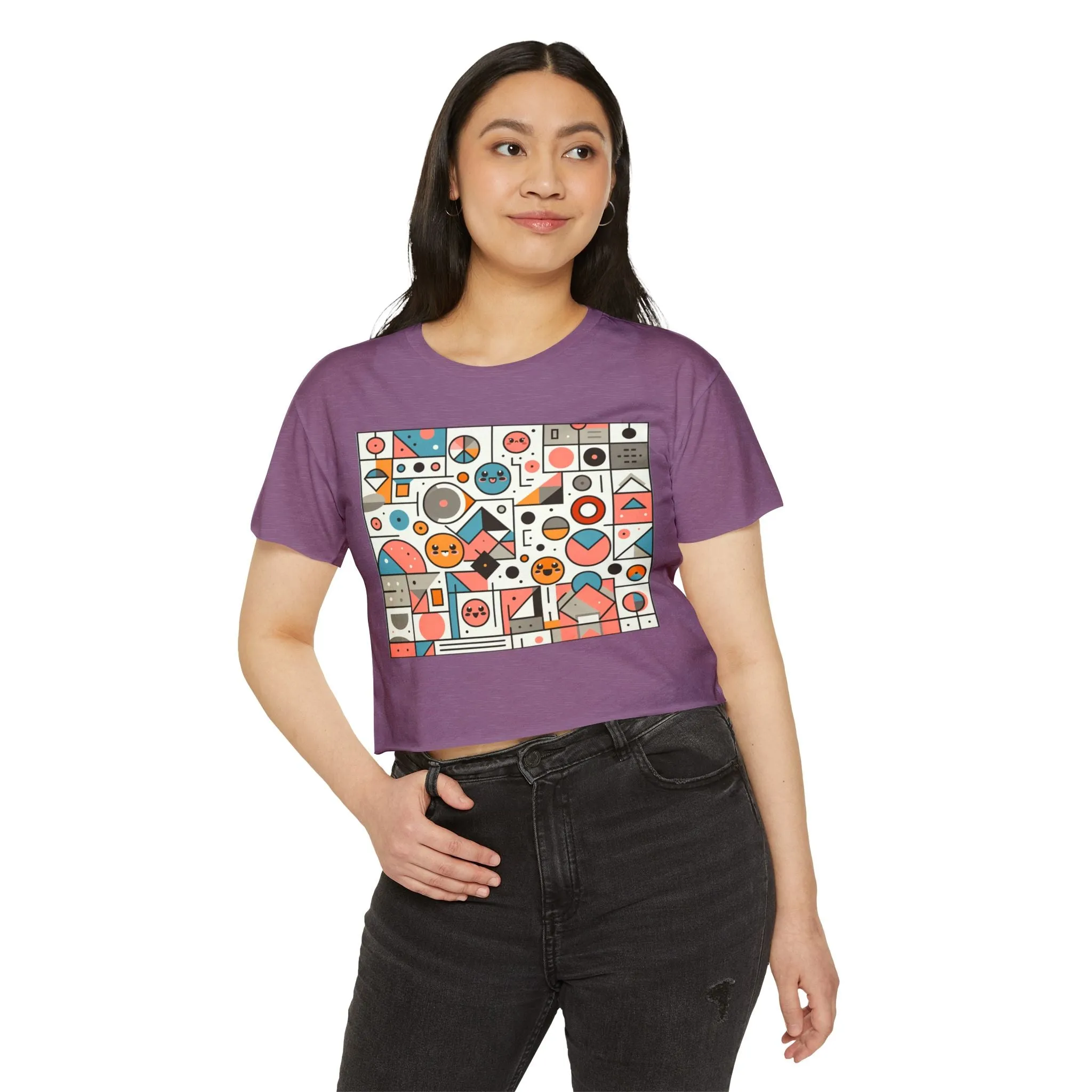 Smily face anime modern art design - Cute crop tee