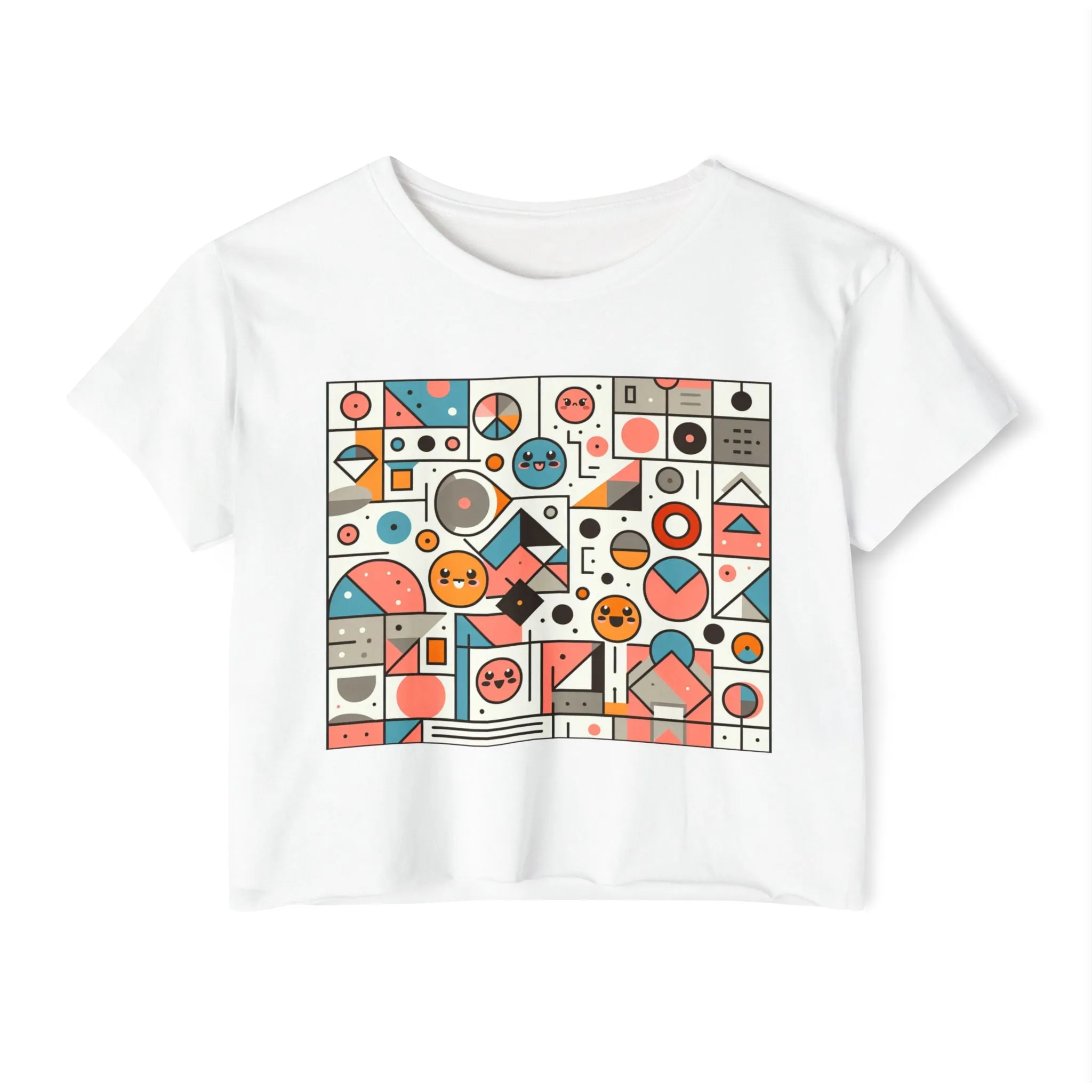 Smily face anime modern art design - Cute crop tee