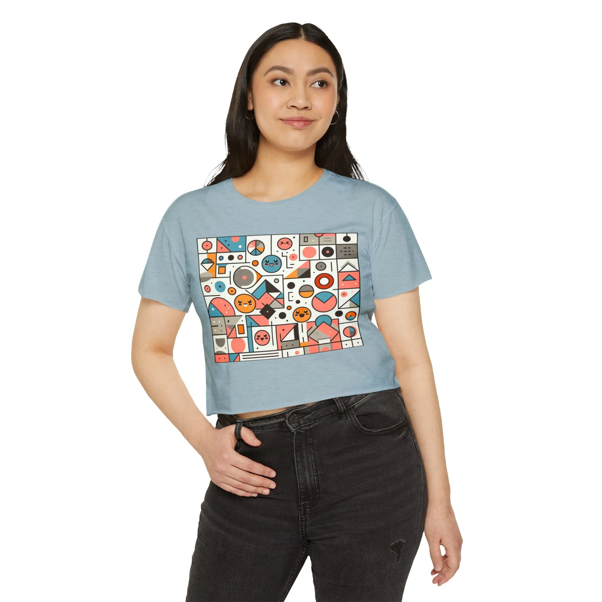 Smily face anime modern art design - Cute crop tee