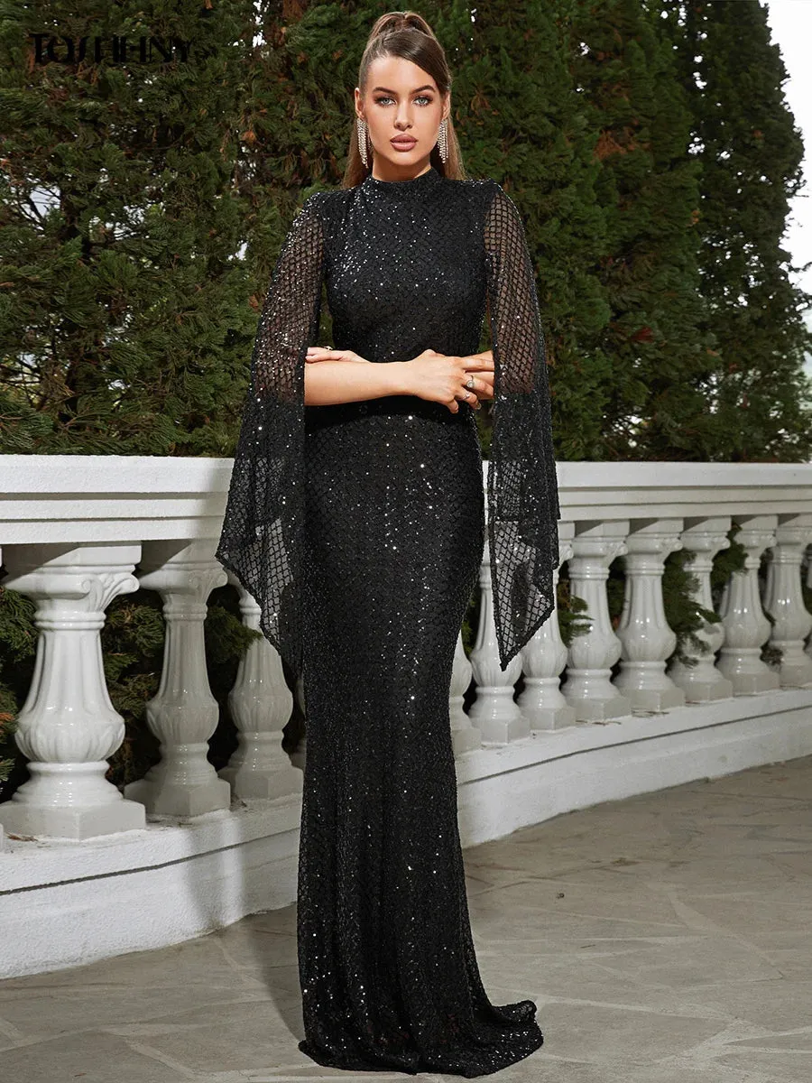 Split Sleeve Evening Gown Mermaid Formal Occasion Elegant Party Dress