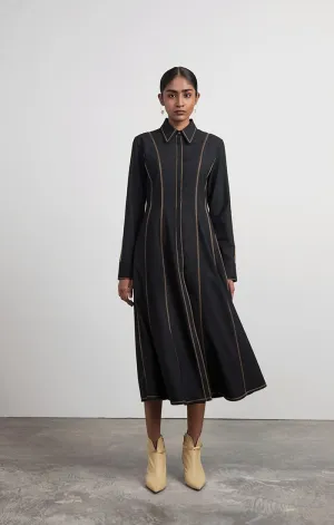 Structured Dress with Contrast Top-stitching