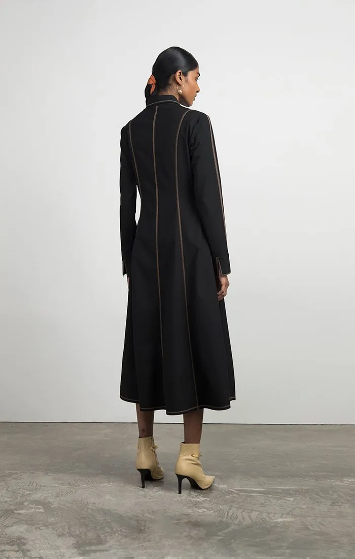 Structured Dress with Contrast Top-stitching