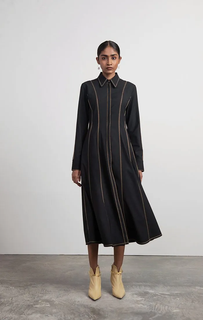 Structured Dress with Contrast Top-stitching
