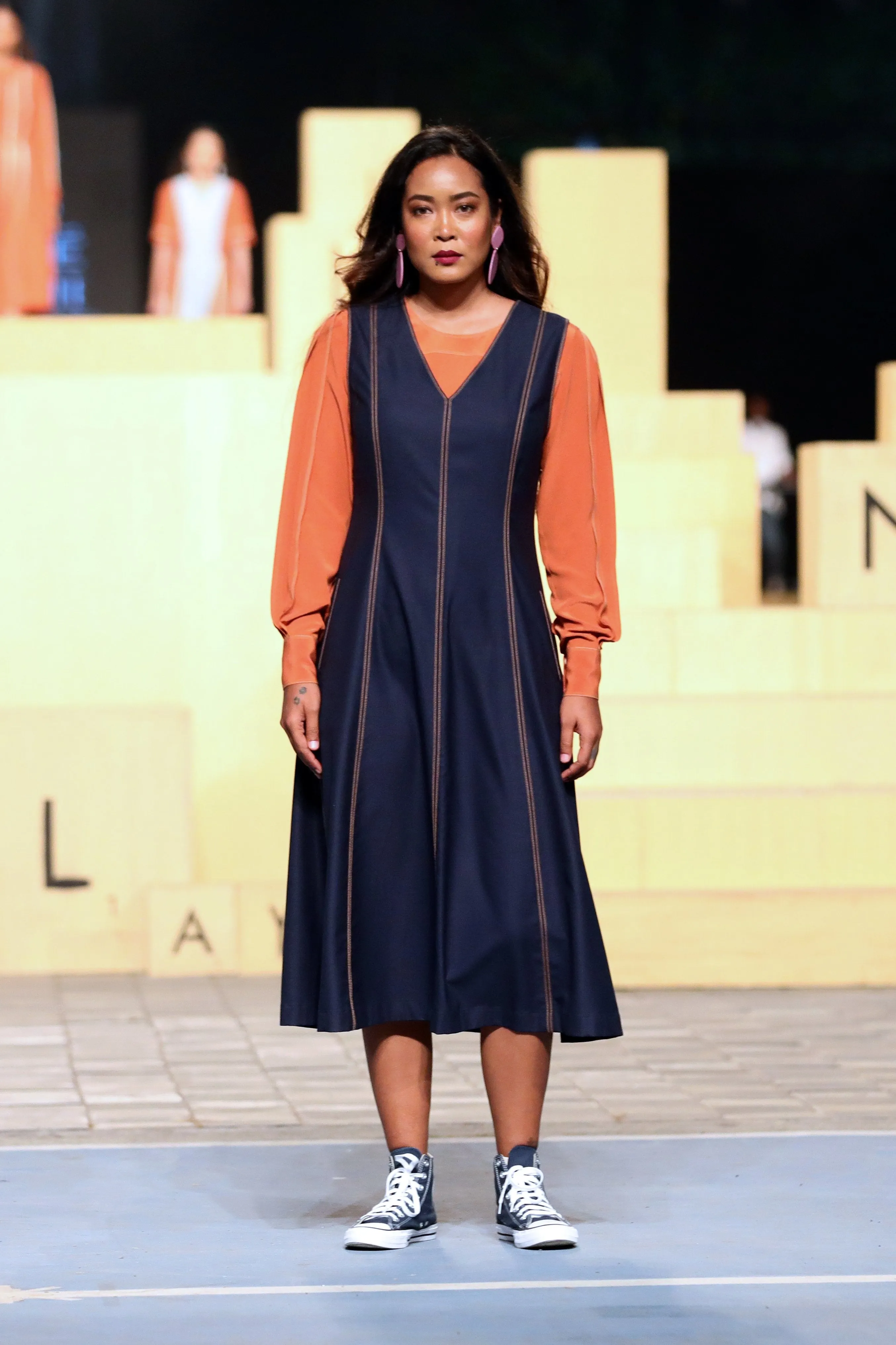 Tailored Dress with Contrast-stitch Detail