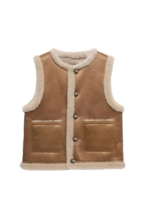 Tan Reversible Faux Fur Gilet