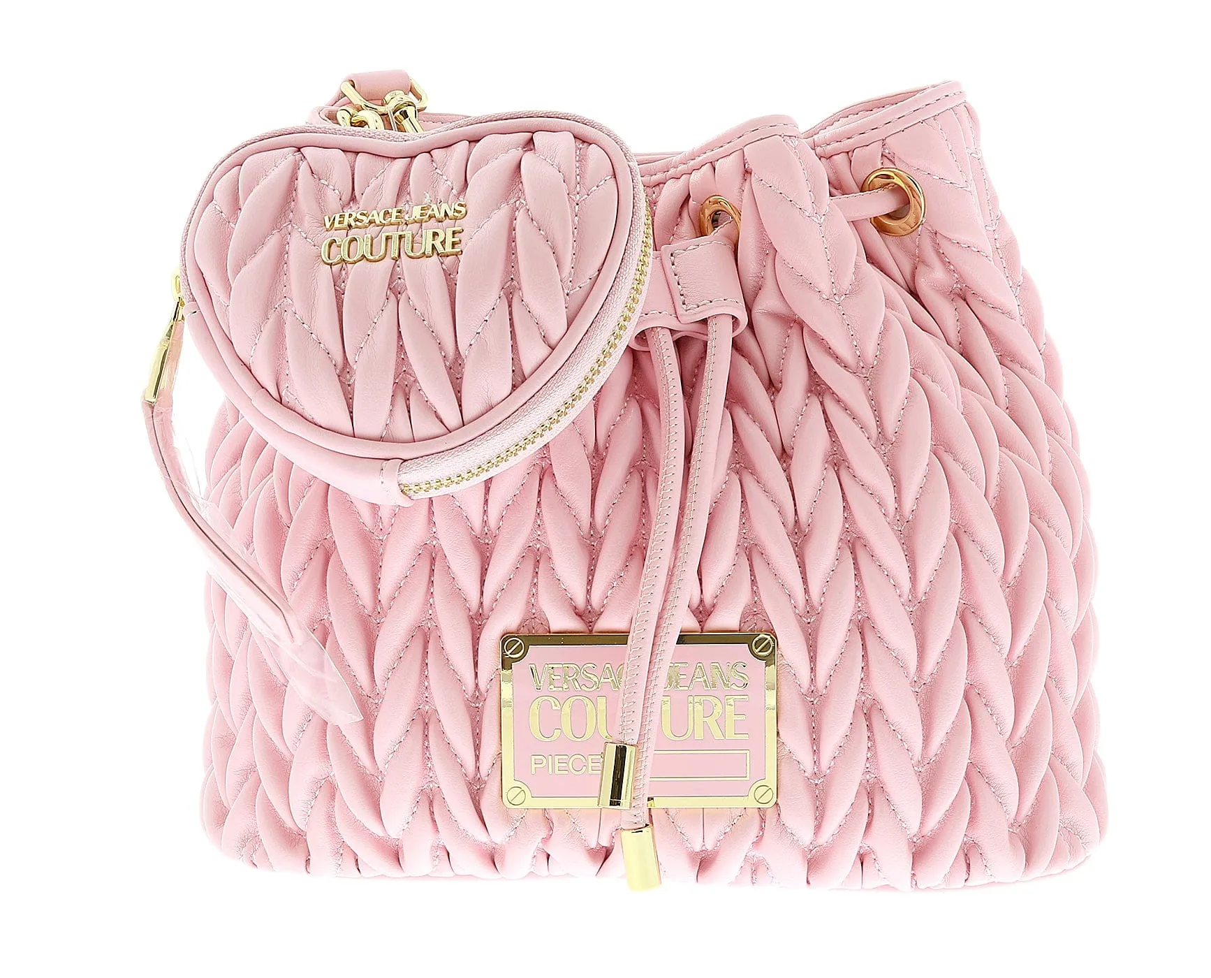 Versace Jeans Couture Pink Heart Charm Purse Small Braid Bucket Crossbody Bag