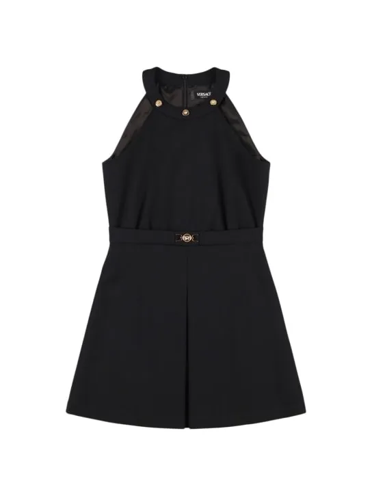 Versace   Sleeveless jersey dress w/ logo buckle 