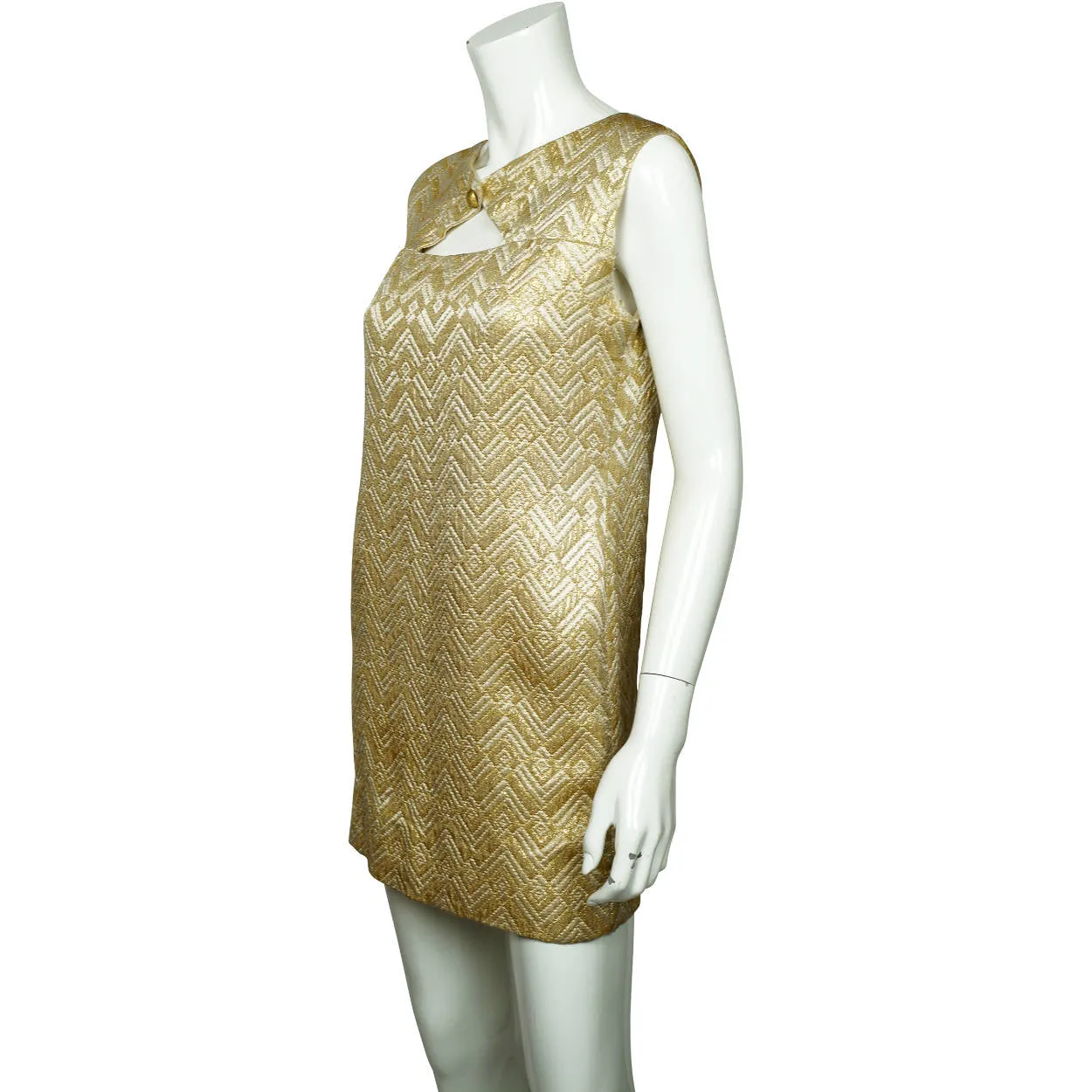 Vintage 1960s Mini Dress Gold Lamé Mod Go Go Style Size M