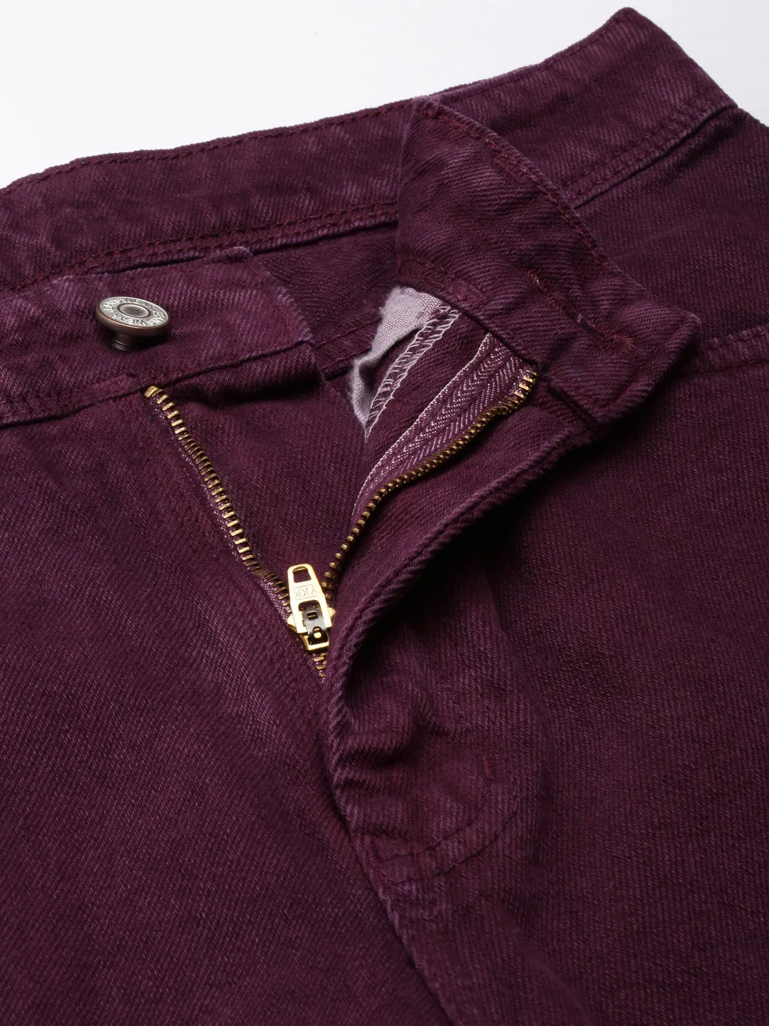 Women Magenta Solid Wide Leg Denim Jeans