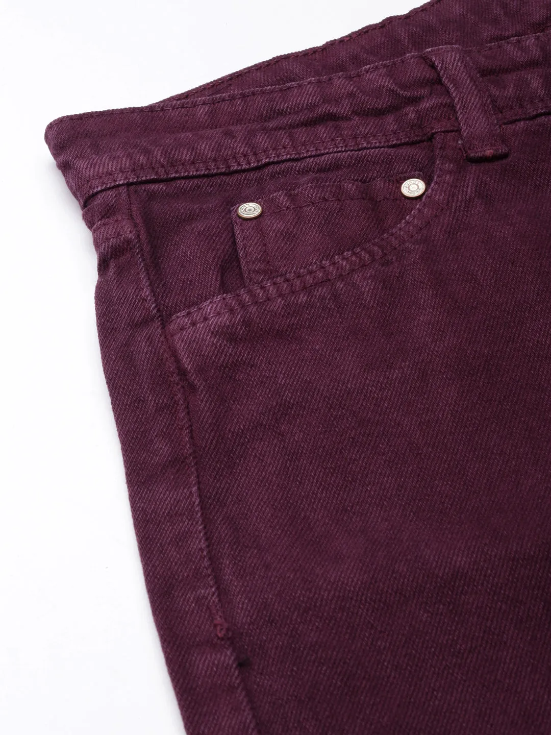 Women Magenta Solid Wide Leg Denim Jeans