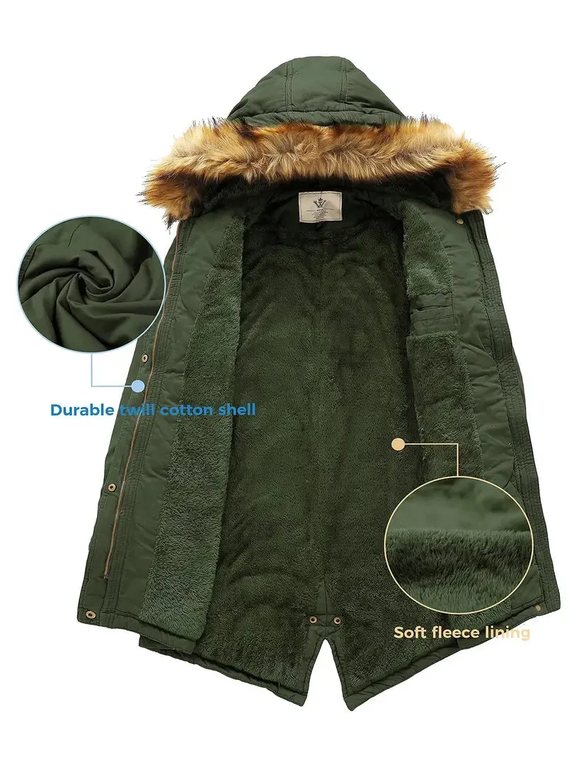Women's Armey Green Medium Winter Long Hooded Thickened Sherpa Fleece