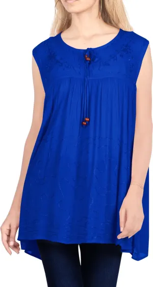 Women's Beach Swimwear Swimsuit Bikini Cover up Summer Sleeveless Blouse TOP Blu