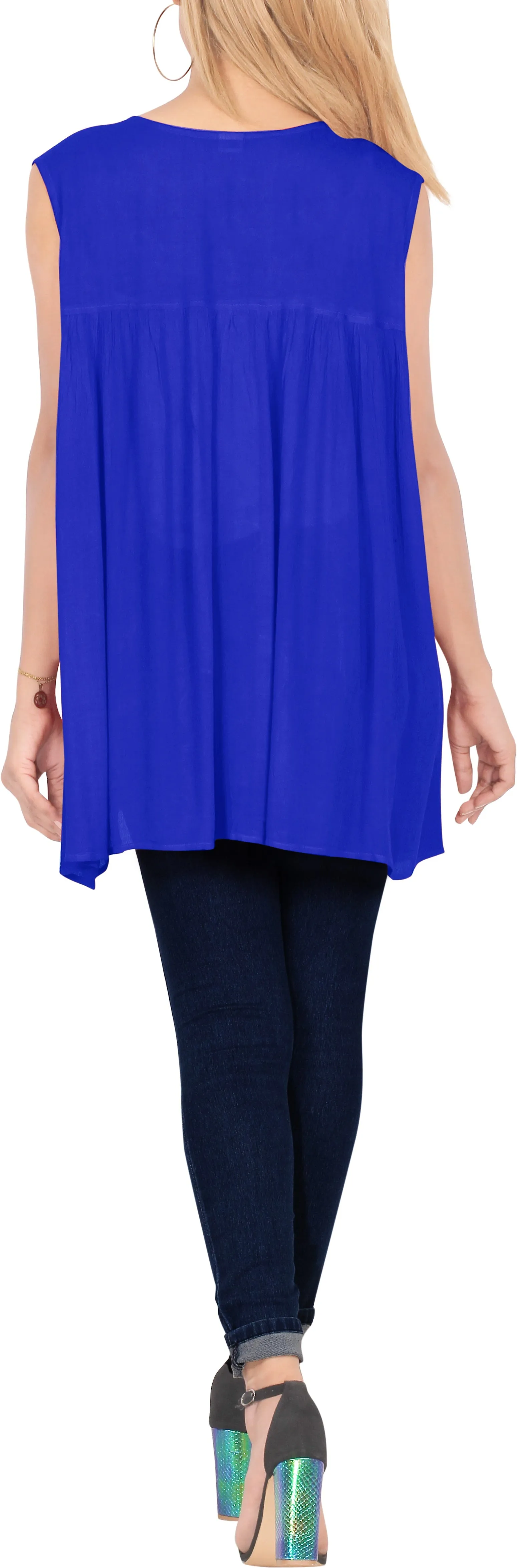 Women's Beach Swimwear Swimsuit Bikini Cover up Summer Sleeveless Blouse TOP Blu
