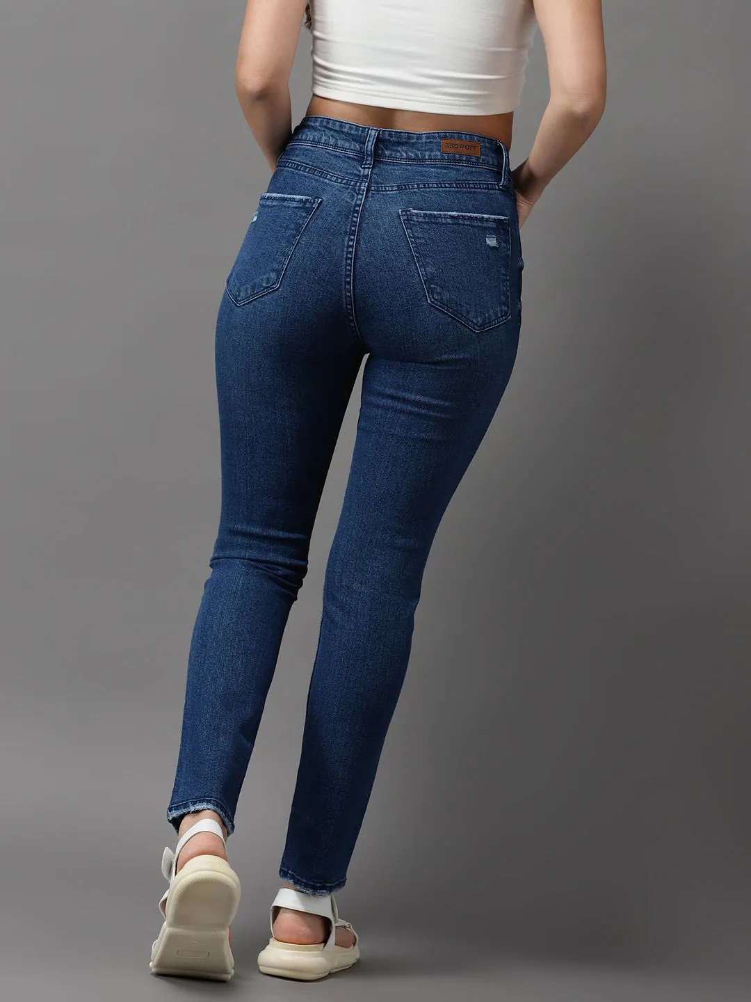 Women's Navy Blue Solid Slim Fit Denim Jeans