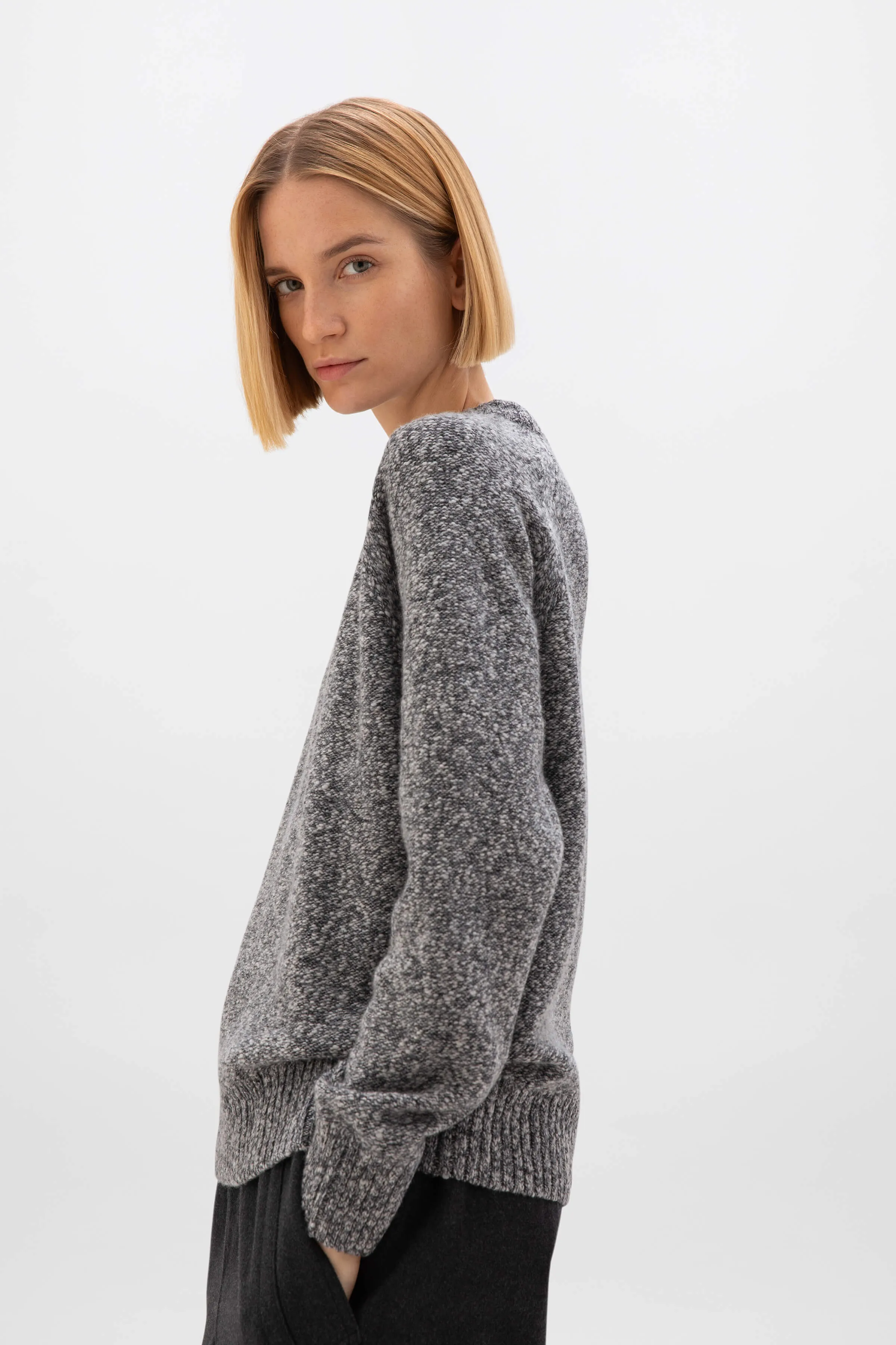 Wool Cashmere Slub Crew Neck